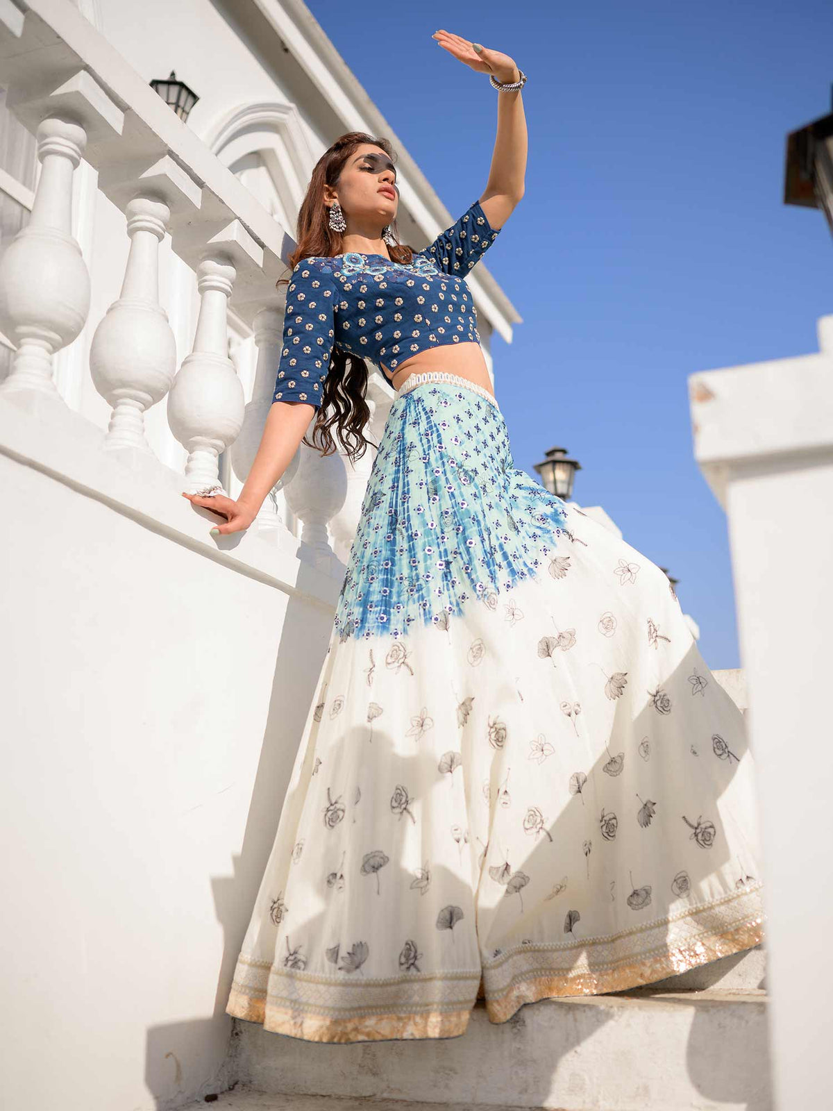 Hand Embroidered Tie and Dye Lehenga with Embroidered Blouse