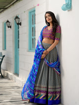 Handwoven Cotton Embroidered Lehenga With Blouse And Dupatta
