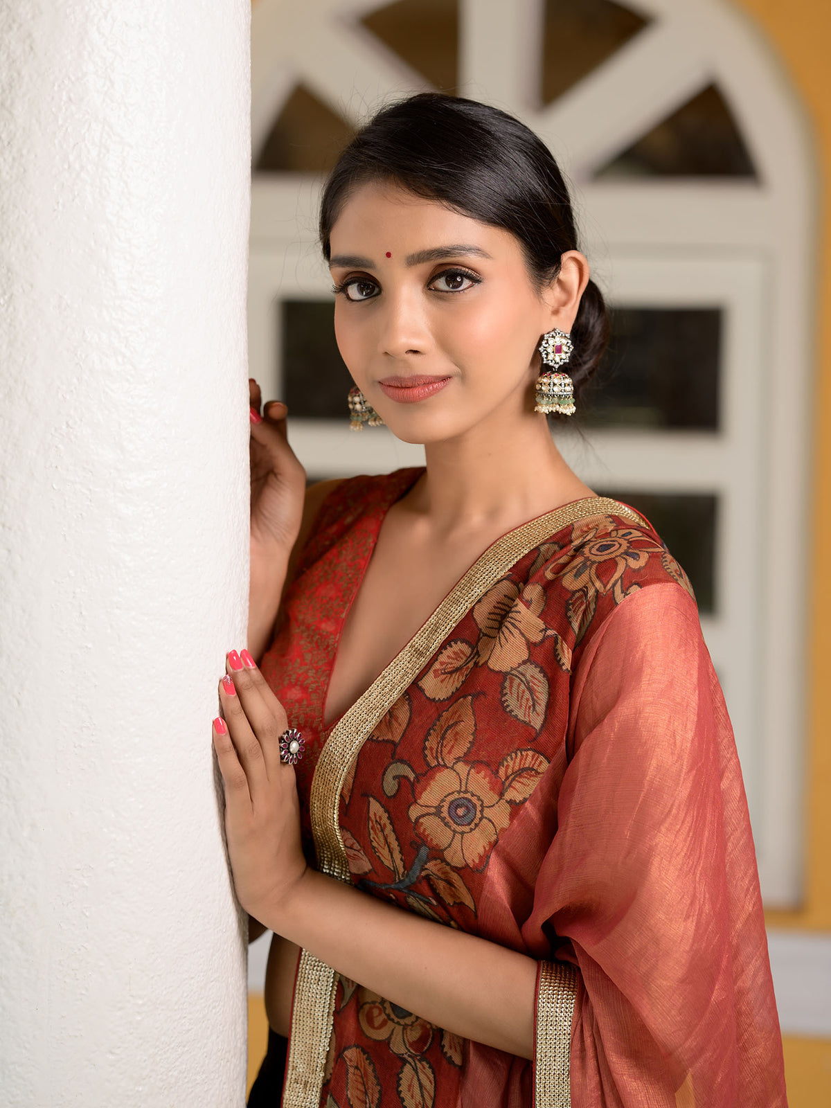 Handwoven Cotton Lehenga with Brocade Blouse and Kalamkari Dupatta