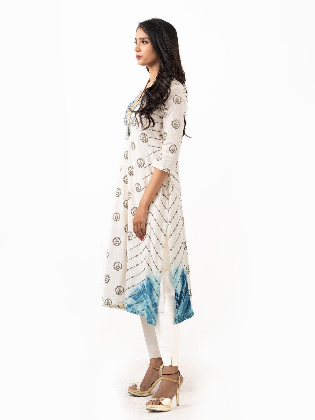 Sequin embroidered cotton dress with stretchable pants