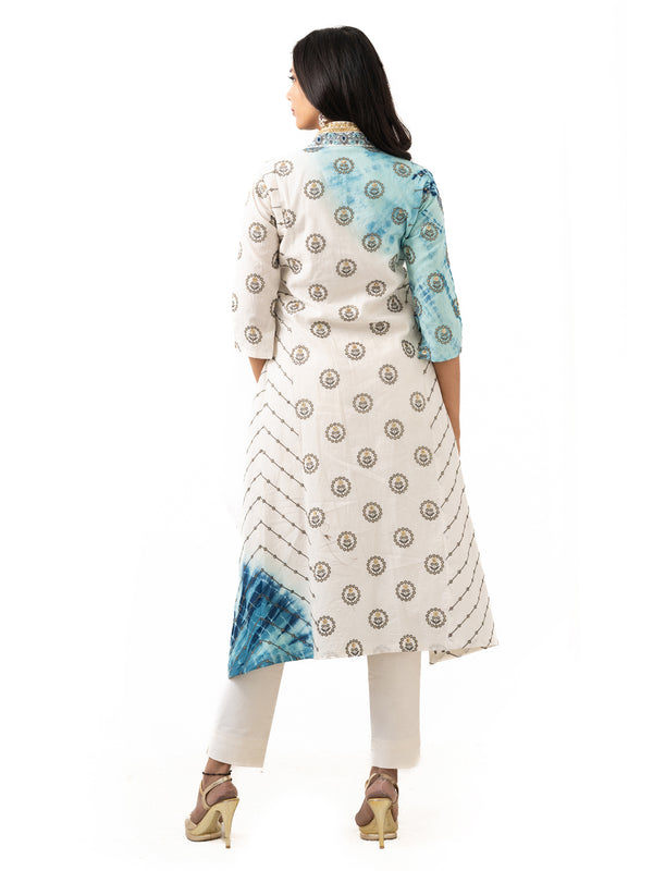 Sequin embroidered cotton dress with stretchable pants