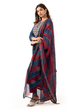 Dori embroidered Indigo coloured kurta with dupatta and pants