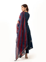 Dori embroidered Indigo coloured kurta with dupatta and pants