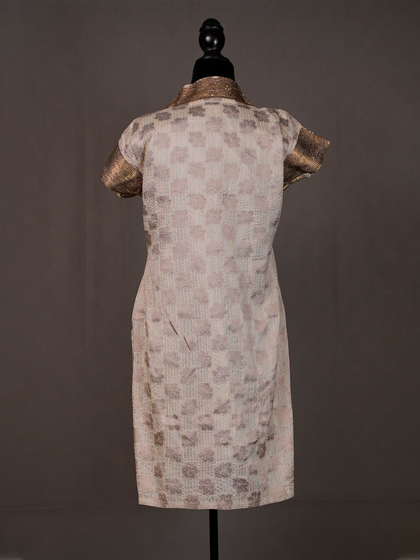 Ivory Chanderi Banarasi Kurti with Golden Panel and Sequin Work