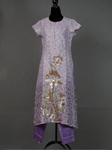 Lavender Handwoven D-Cut Kurti with Stylish Sequins Work and Pants
