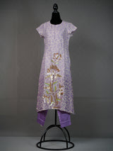 Lavender Handwoven D-Cut Kurti with Stylish Sequins Work and Pants