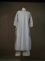 Light Blue Kurti With Applique Work And White Thread Work Pants