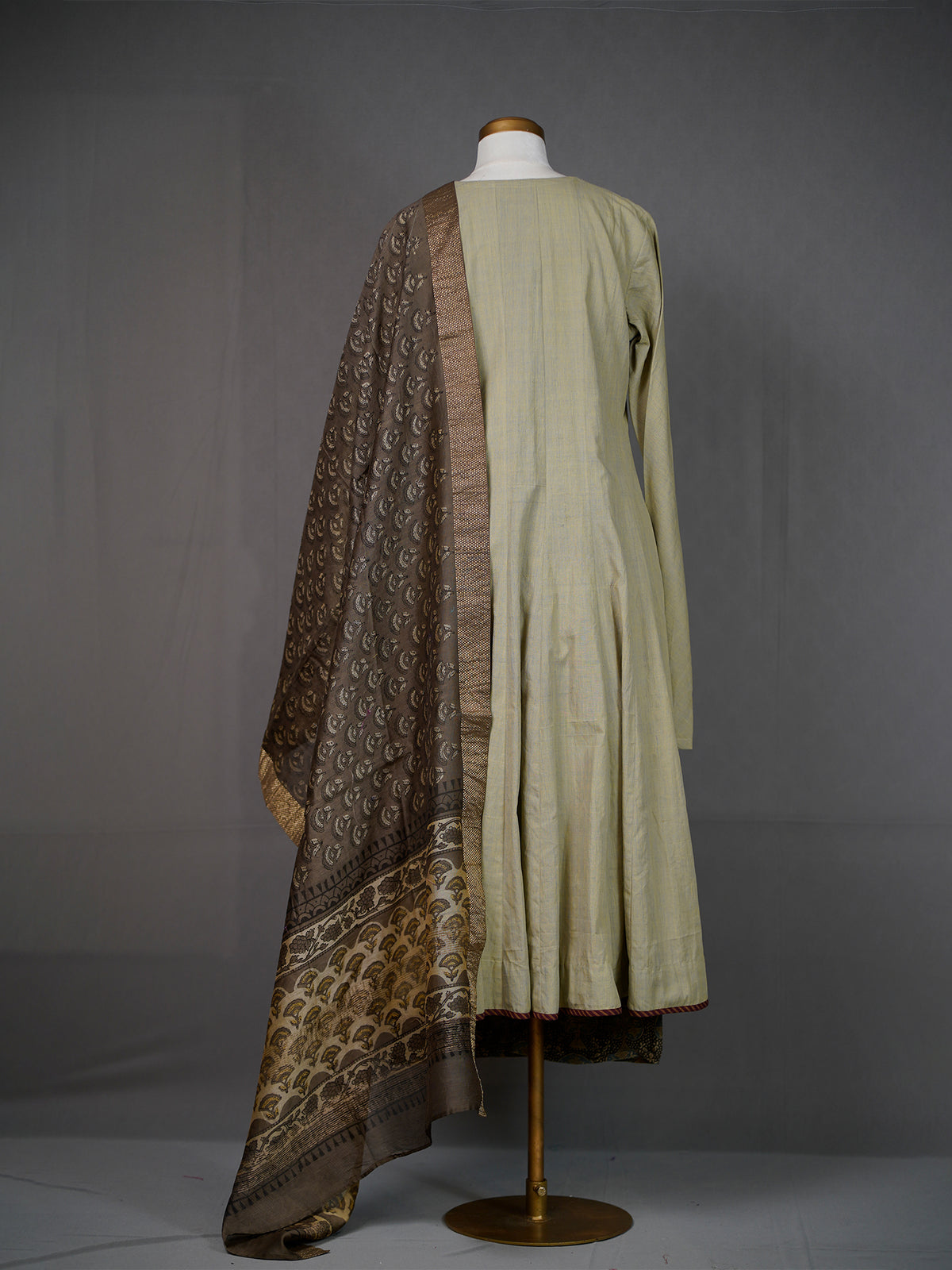Light Green Kali Kurti With Printed Pants and Chanderi Dupatta