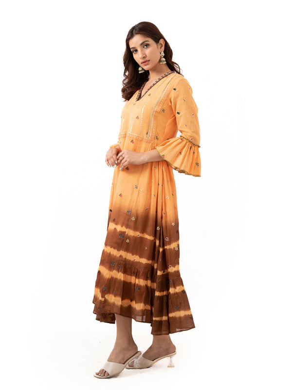 Mul cotton tie and dye dress with sequin embroidery