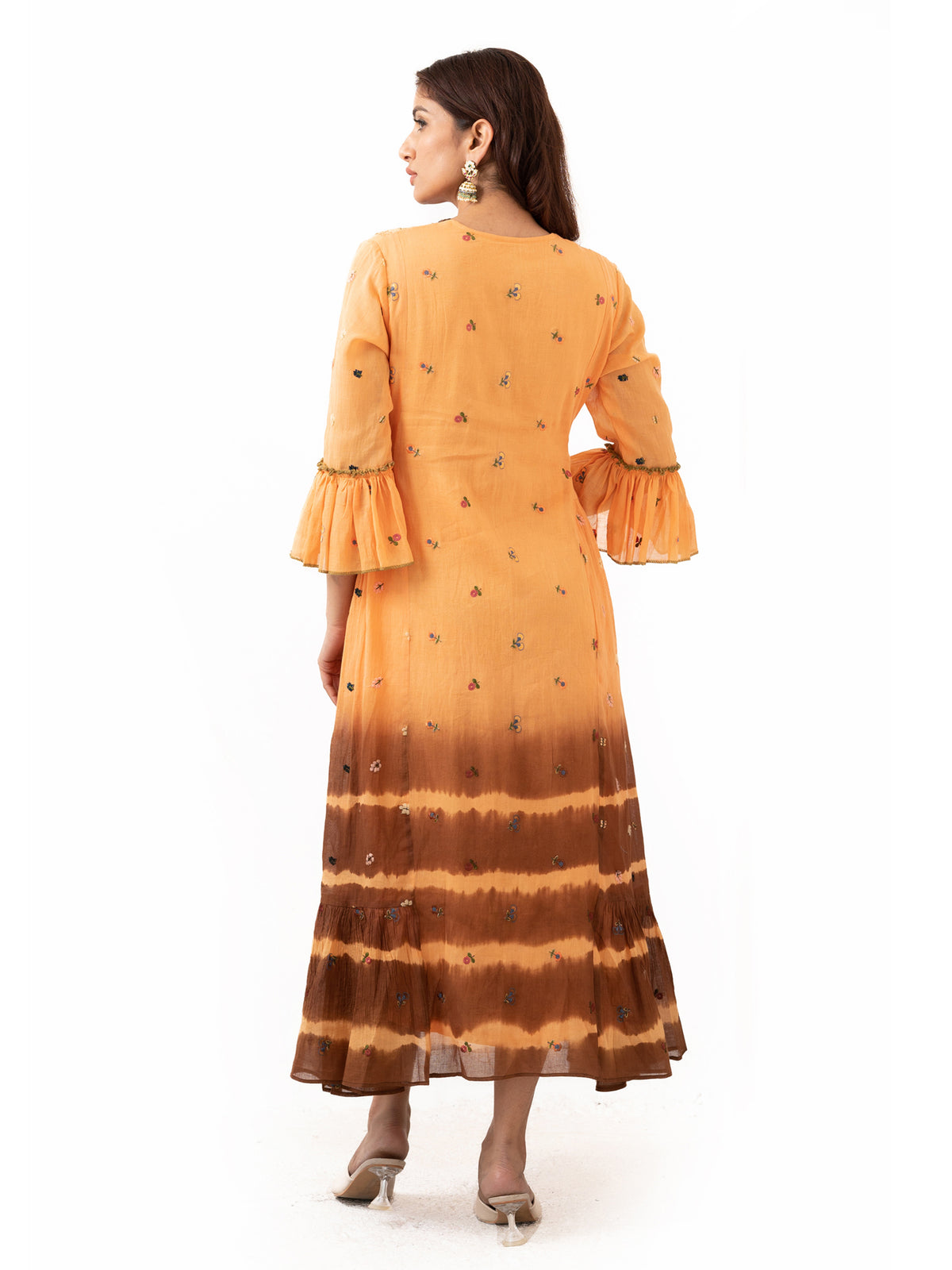 Mul cotton tie and dye dress with sequin embroidery