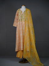 Mustard Hand Embroidered Batik Kurti and Pants Set with Dupatta