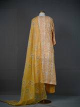 Mustard Hand Embroidered Batik Kurti and Pants Set with Dupatta