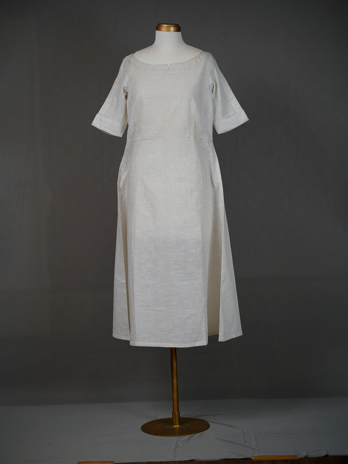 Off White Handwoven Cotton Simple A-Line Kurti with Boat Neck