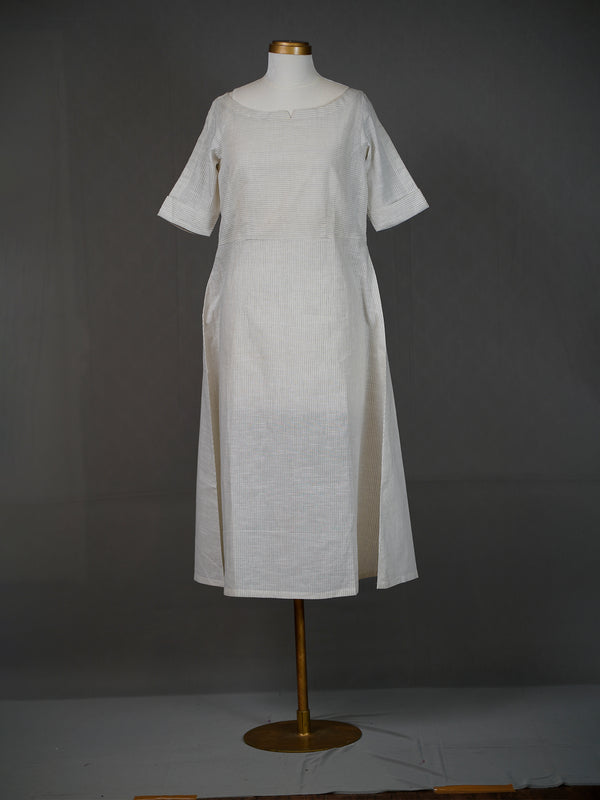 Off White Handwoven Cotton Simple A-Line Kurti with Boat Neck