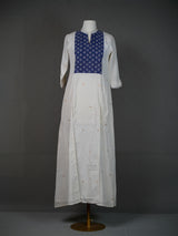 Off White Handwoven Kurti With Thread Embroidery On Blue Yoke
