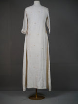 Off White Handwoven Kurti With Thread Embroidery On Blue Yoke