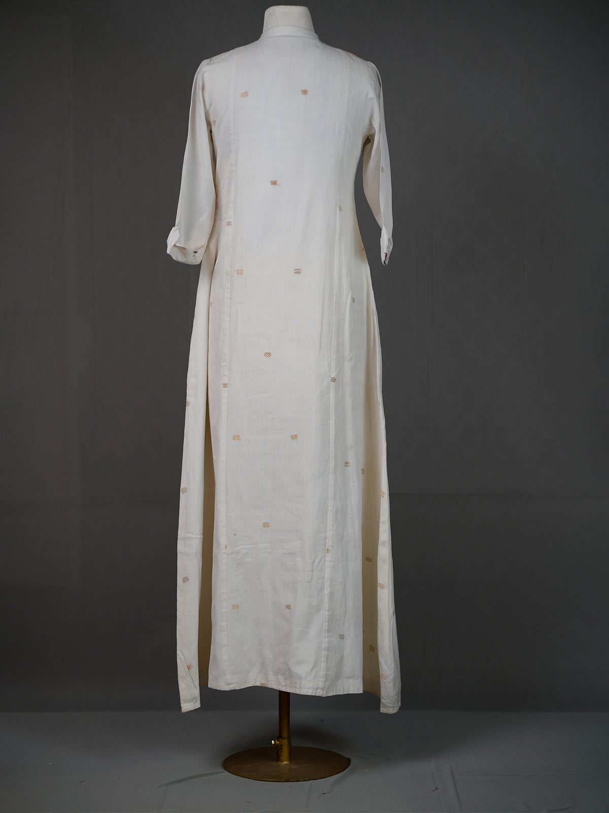 Off White Handwoven Kurti With Thread Embroidery On Blue Yoke