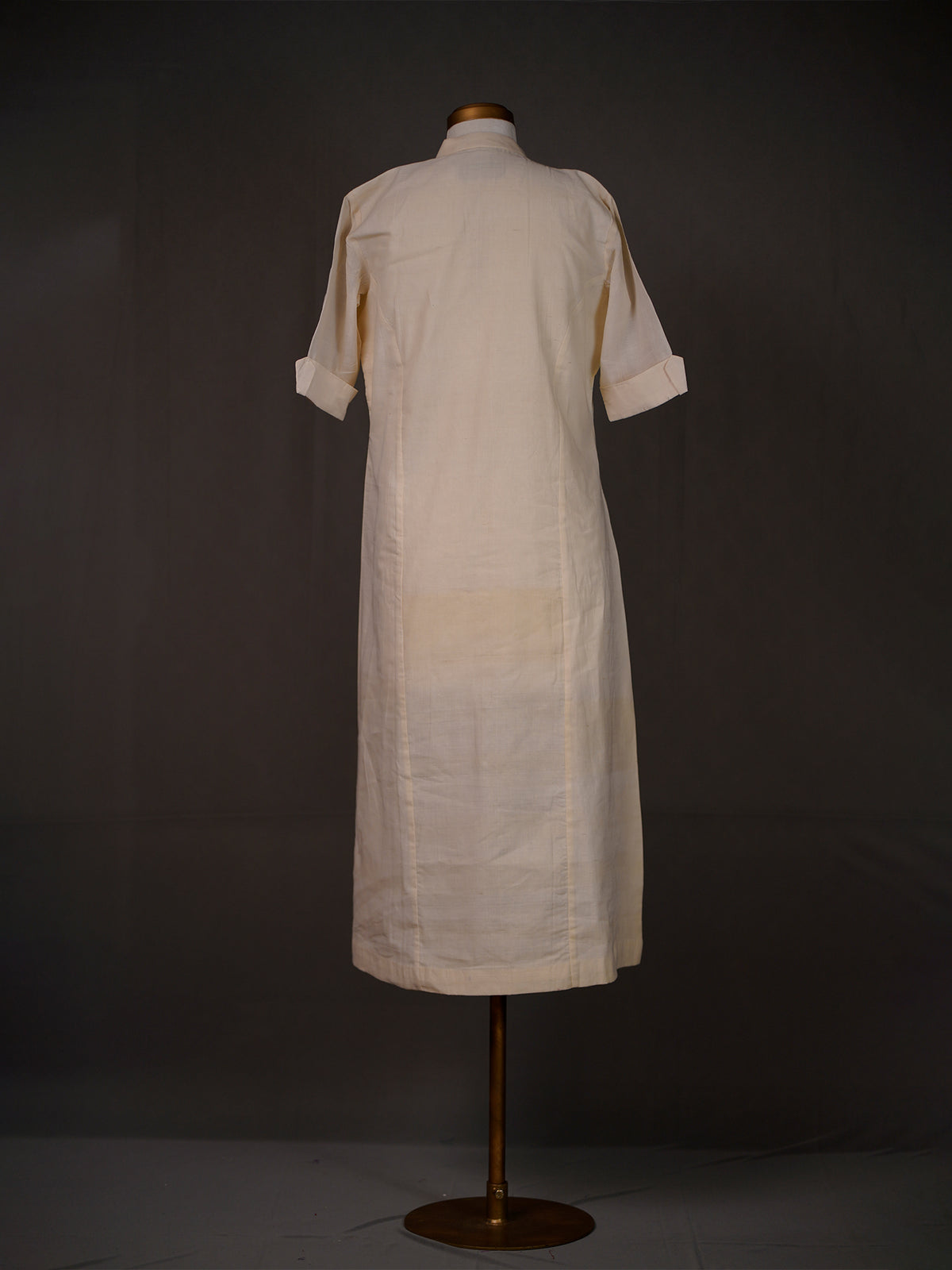 Off White Plain Handwoven Angrakha Style Kurti with Chinese Collar