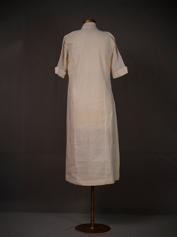 Off White Plain Handwoven Angrakha Style Kurti with Chinese Collar