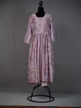 Onion Pink Silk Printed Long Kurti with Lace Border and Pants
