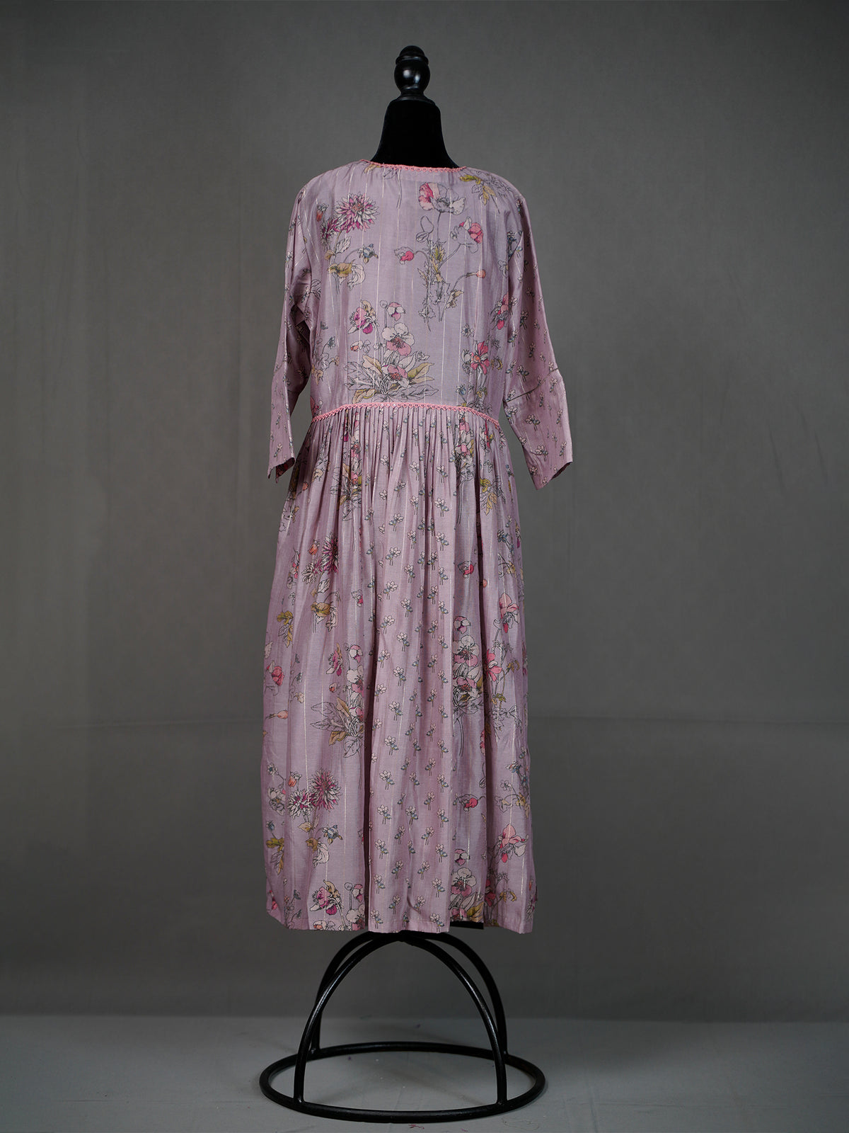 Onion Pink Silk Printed Long Kurti with Lace Border and Pants