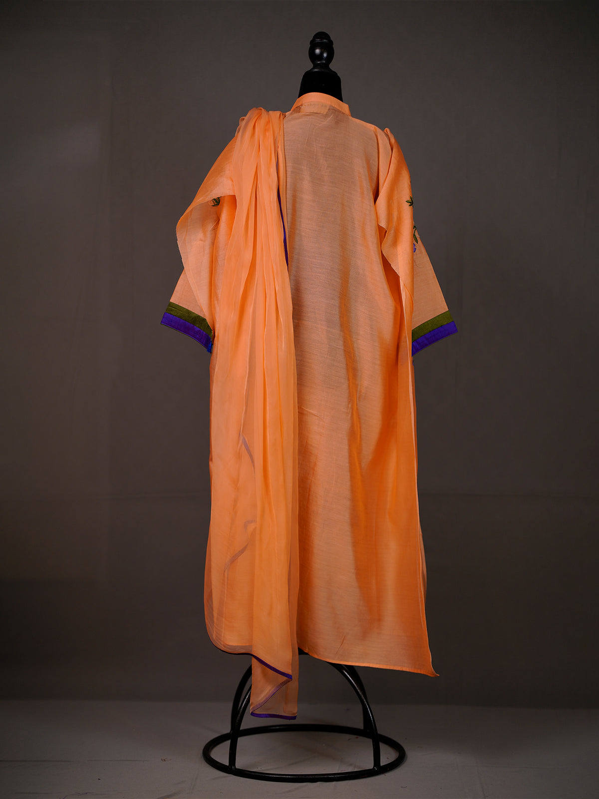 Orange Chanderi Unstitched Thread Work Kurti and Chiffon Dupatta