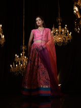 Hand Embroidered printed Lehenga with Blouse and Shaded Organza Dupatta
