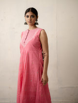 Pink Hand-Woven Cotton Kurti with Embroidery with Pants