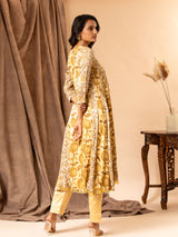 Printed Mushroo panel top with sequin work on the yoke, paired with straight pants