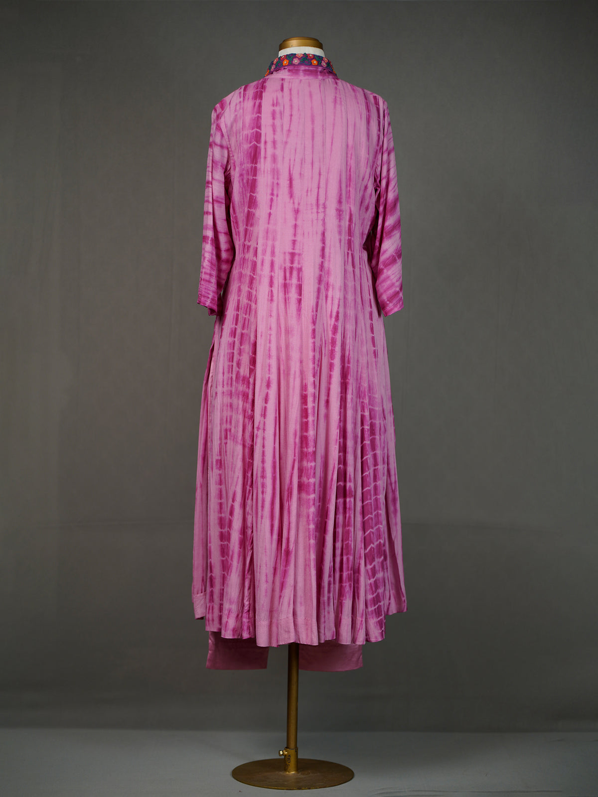 Purple Tone Tie-and-Dye Kurti with Mirror Work Collar and Pants