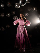 Shaded Satin Silk Embroidered Lehenga with Shirt Style Blouse