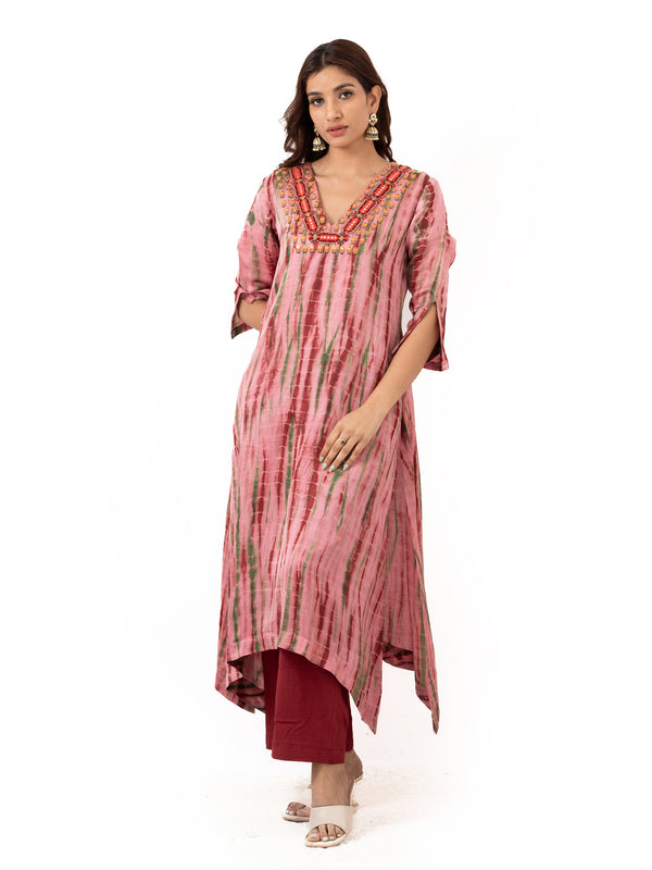 Sequin embroidered linen Chanderi top with straight cut pants