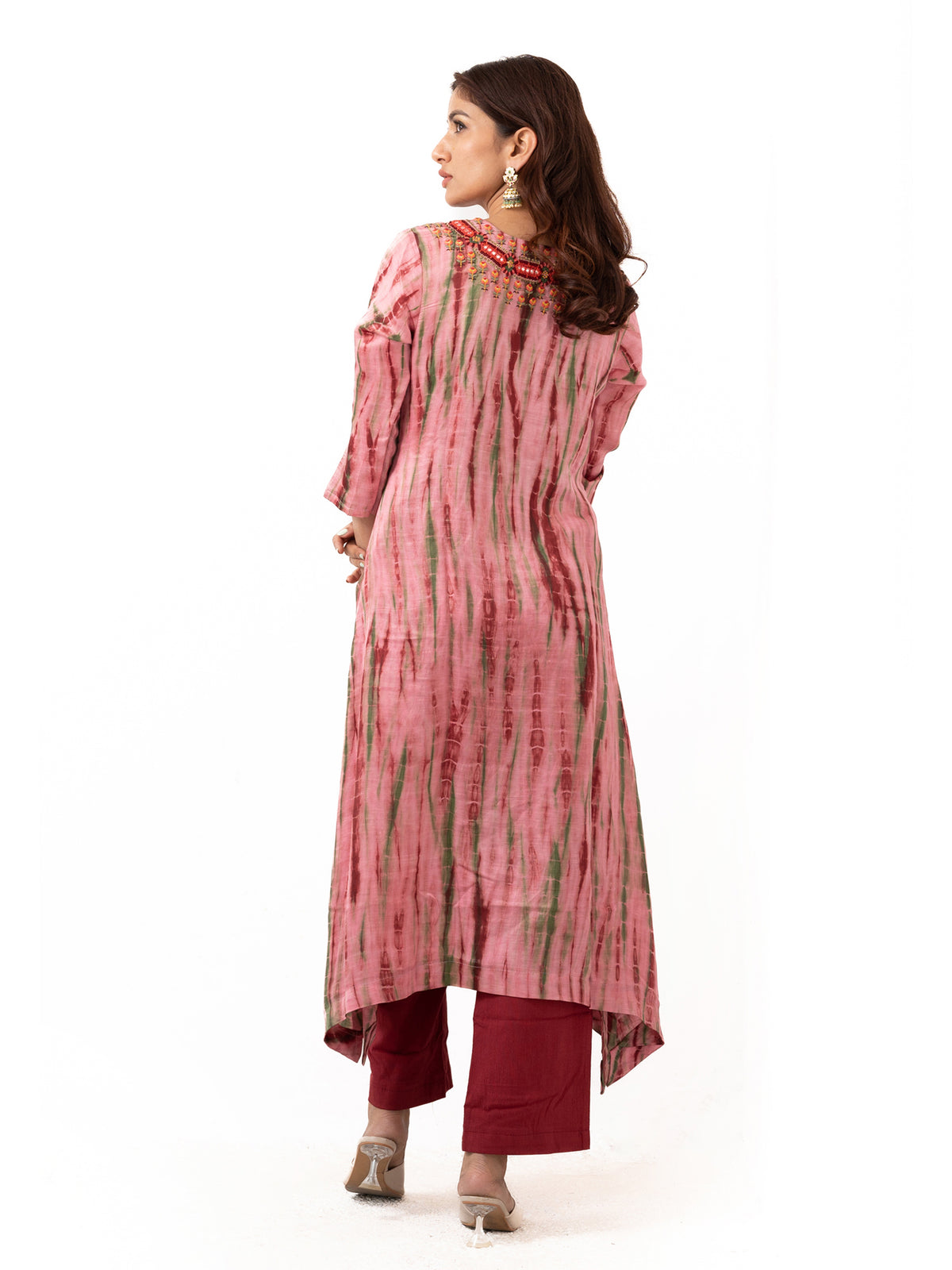 Sequin embroidered linen Chanderi top with straight cut pants