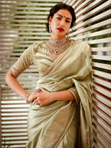 Light Green Banarasi Weave with Zari Border Fit for Royalty