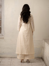 White Chanderi Hand-Woven Cotton and Khadi Kurti and Pants with Embroidery