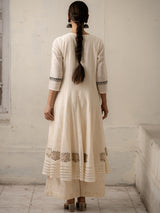 White Hand-Woven Cotton Two-Piece Kurti set with Gota Work and Thread Embroidery