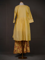Yellow Cotton Overlapping Kurti With Work And Loose Printed Pants