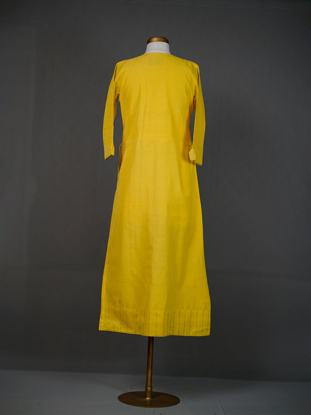Yellow Handwoven Angrakha Kurti With Thread Embroidery on Bodice