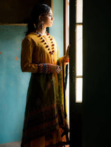 Yellow Handwoven Cotton Kurti with Kutch and Sequins Work, Dupatta
