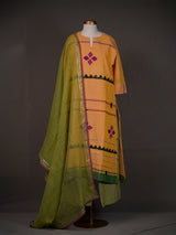 Yellow Kurti with Applique and Thread Work, Dupatta And Pants