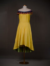Yellow Off-Shoulder High-Low Dress with Striking Kutch Work Flap