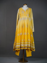 Yellow Shaded Anarkali Kurti with Mirror Embroidery and Pants