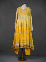 Yellow Shaded Anarkali Kurti with Mirror Embroidery and Pants