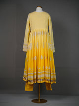 Yellow Shaded Anarkali Kurti with Mirror Embroidery and Pants