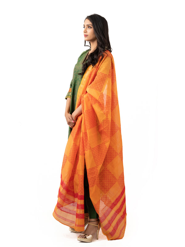 Maheshwari cotton printed dress with dupatta and stretchable pants