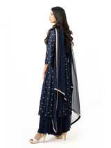 Zari and sequin embroidered top with chiffon dupatta and cut pants