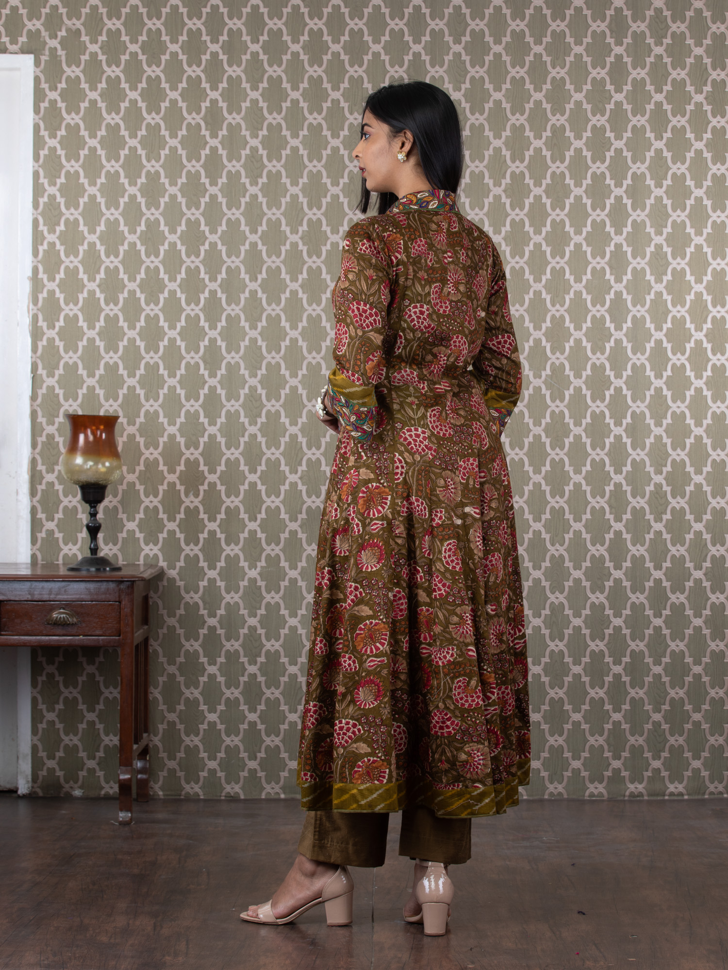 Green Cotton Kalidar Koti Style Kurti With Green Pants Mamatha Tulluri