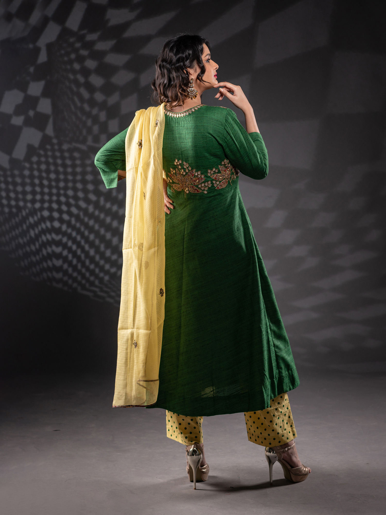 Kalamkari Printed Cotton Pakistani Suit in Black : KBNQ3892