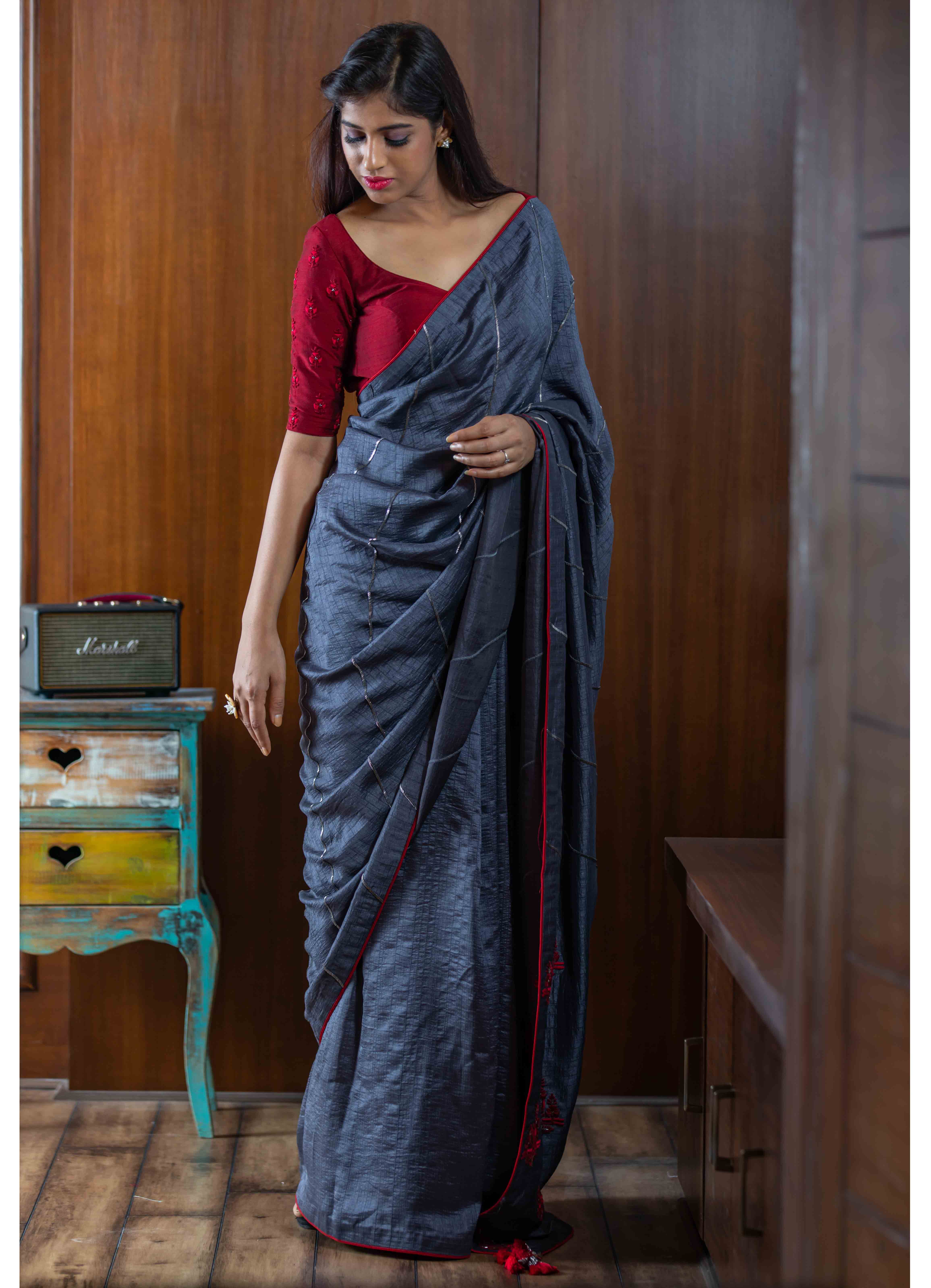 Cheniya Silk Saree With Red Blouse ...