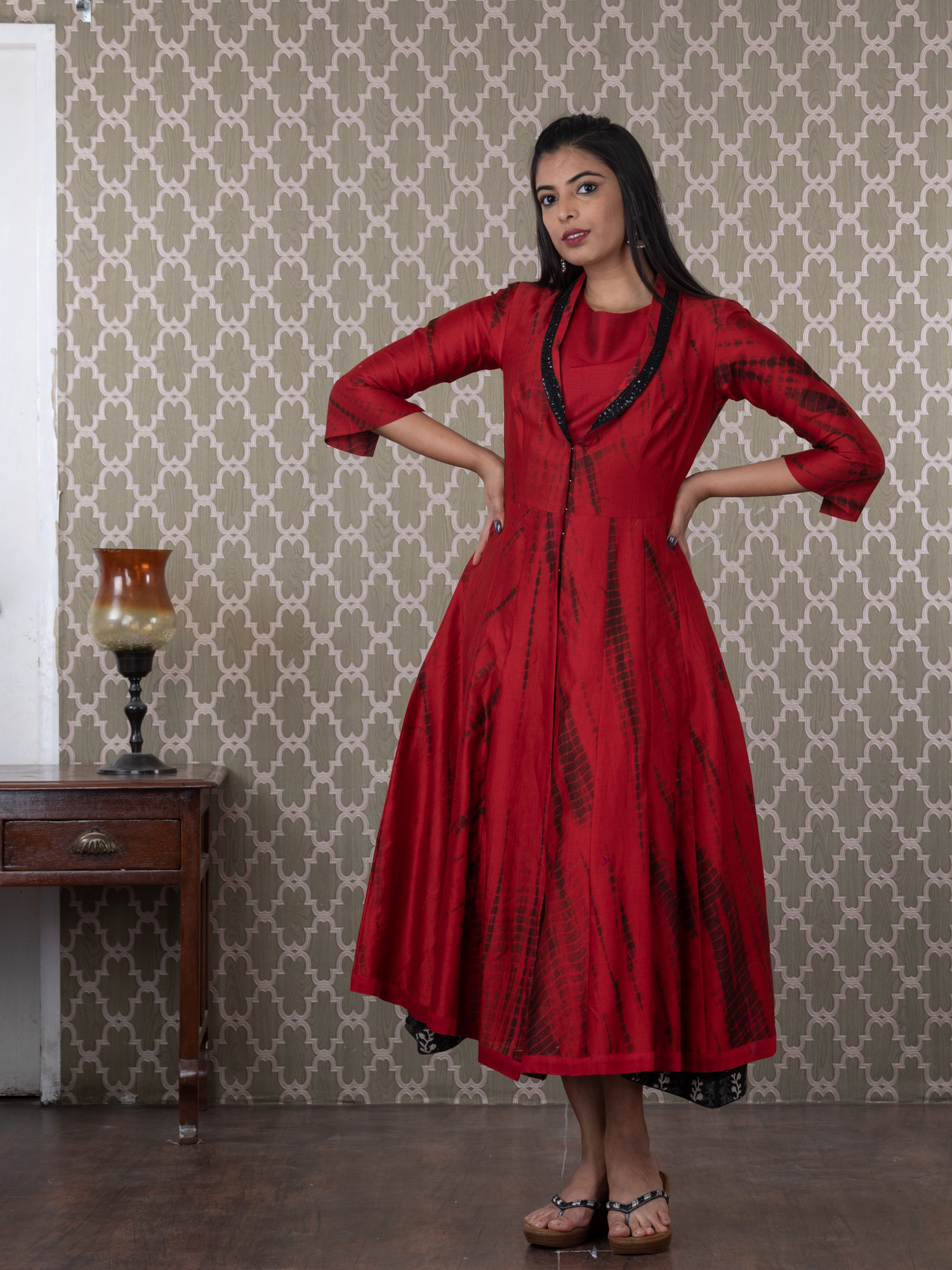 Maroon cotton Chanderi Two Piece Tye and Dye Kurti  Mamatha Tulluri